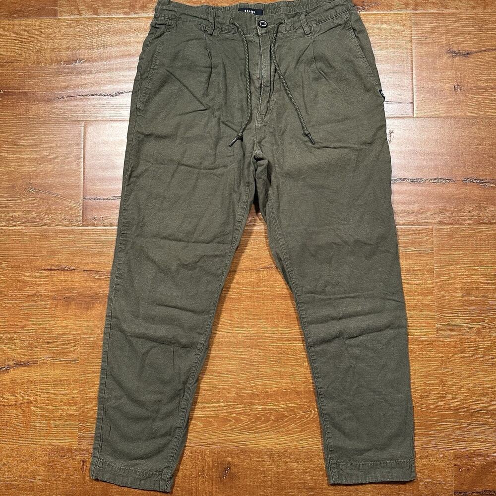 Beams Heart Crop Chino Pants Men M 28"x24" Olive Green Flax Blend Nature Outdoor